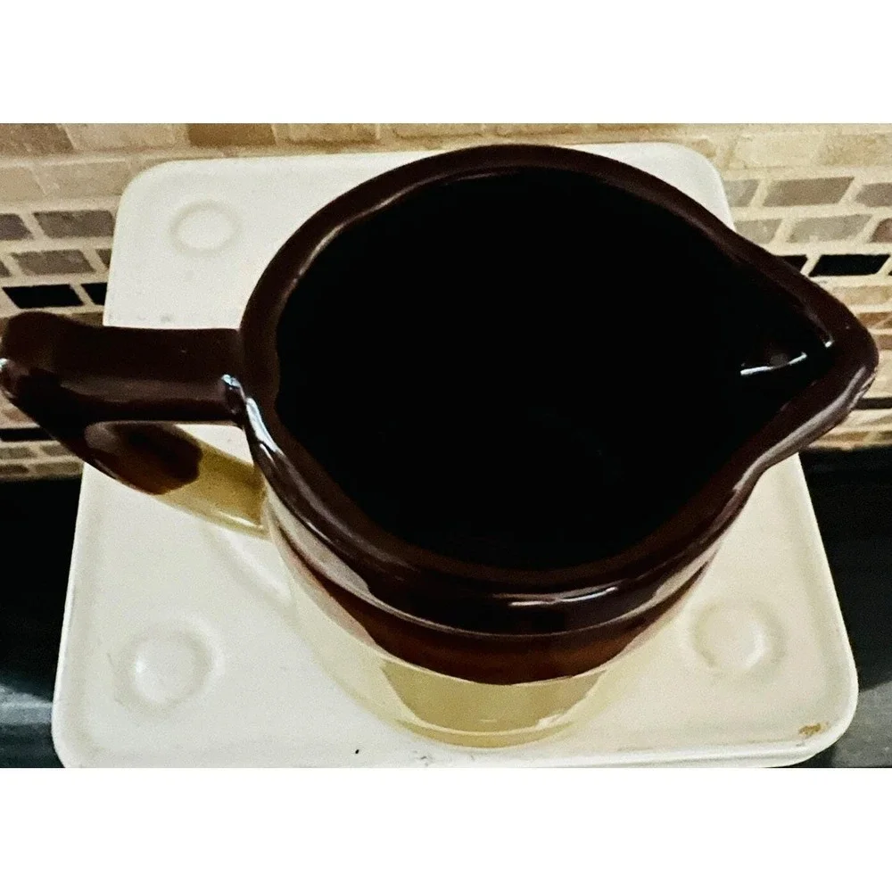 Vintage Brown‎ Glaze Stoneware 3/4 Cup Measuring Cup Pitcher Crock Creamer  Cute